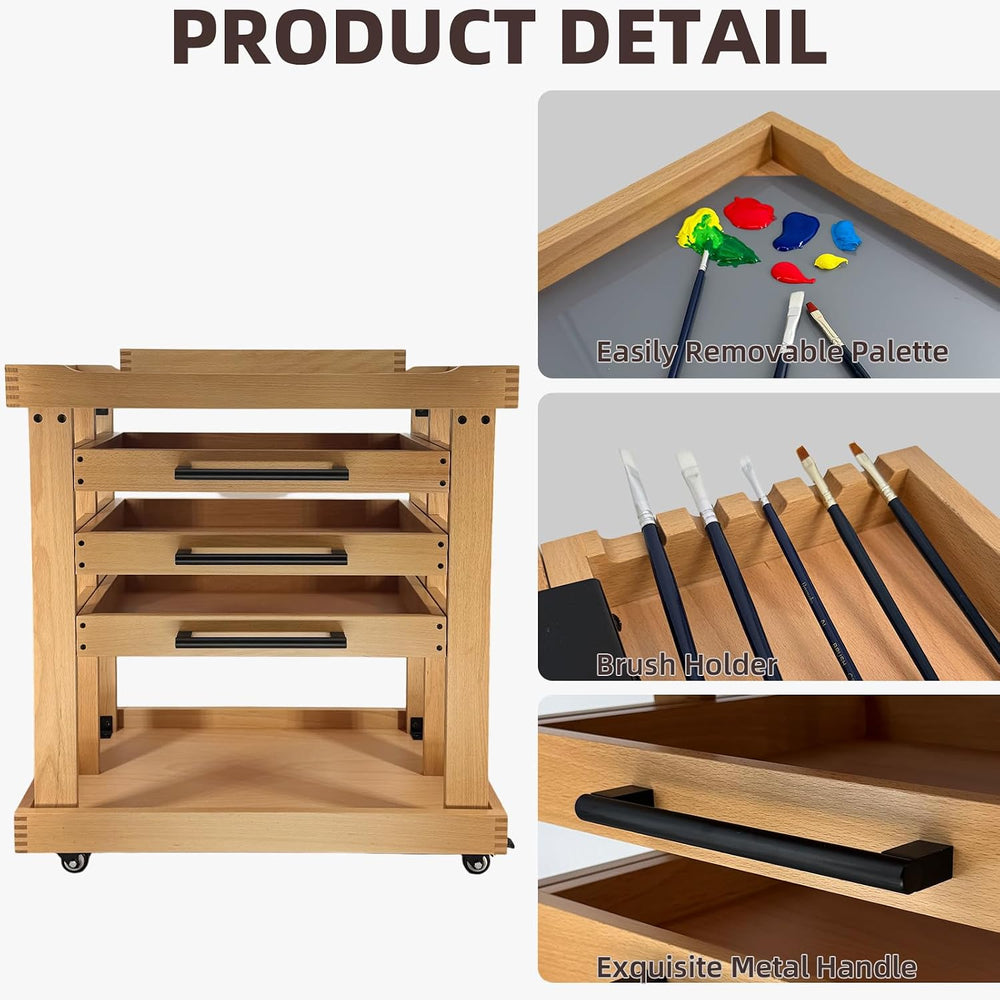 Art Supplies Storage 5-Tier Cart, Beech Wood Rolling Cart