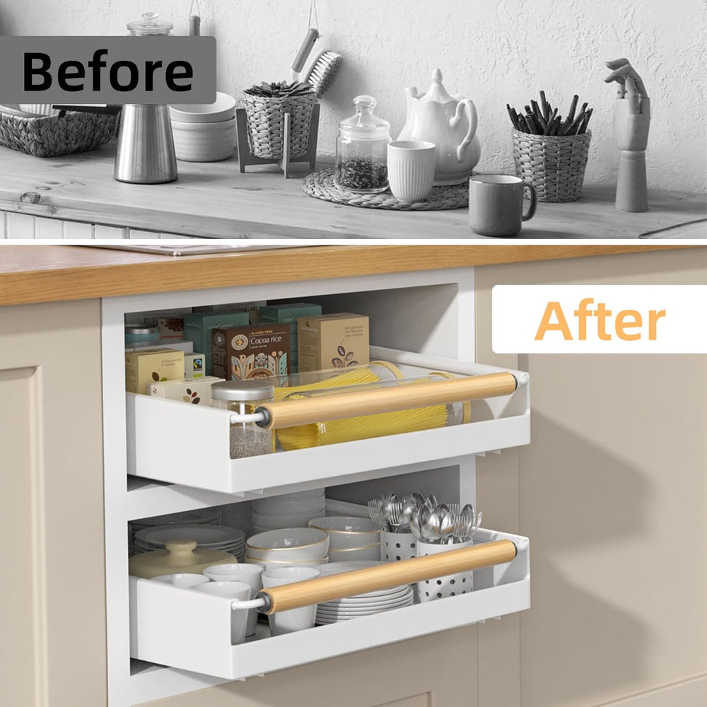 2 Pack No-Drill Pull Out Cabinet Organizer 15.3'' Deep Expandable Sli...