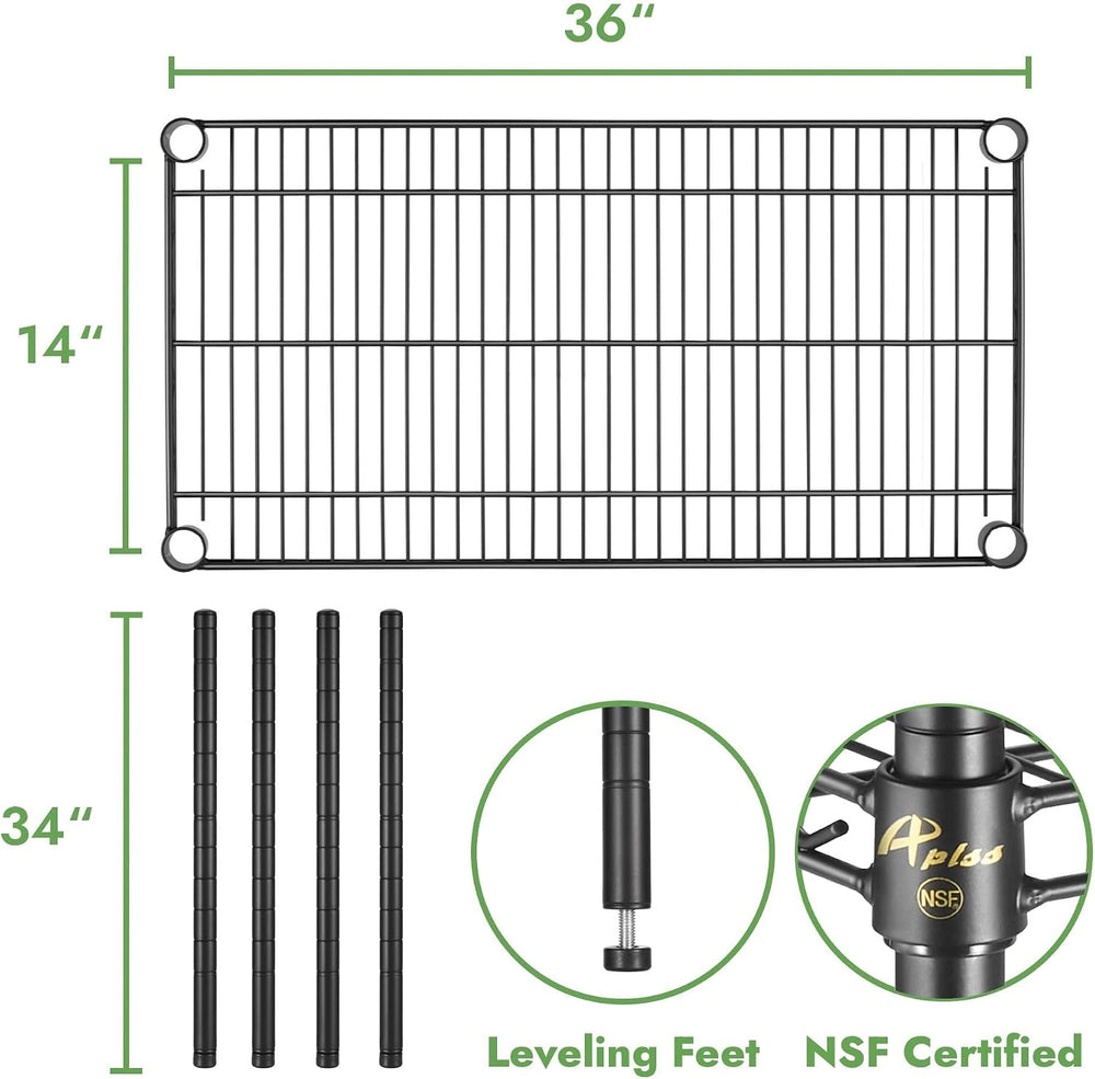 APLSS 14" D x 36" W x 34" H Black Heavy Duty Wire Shelving wit...
