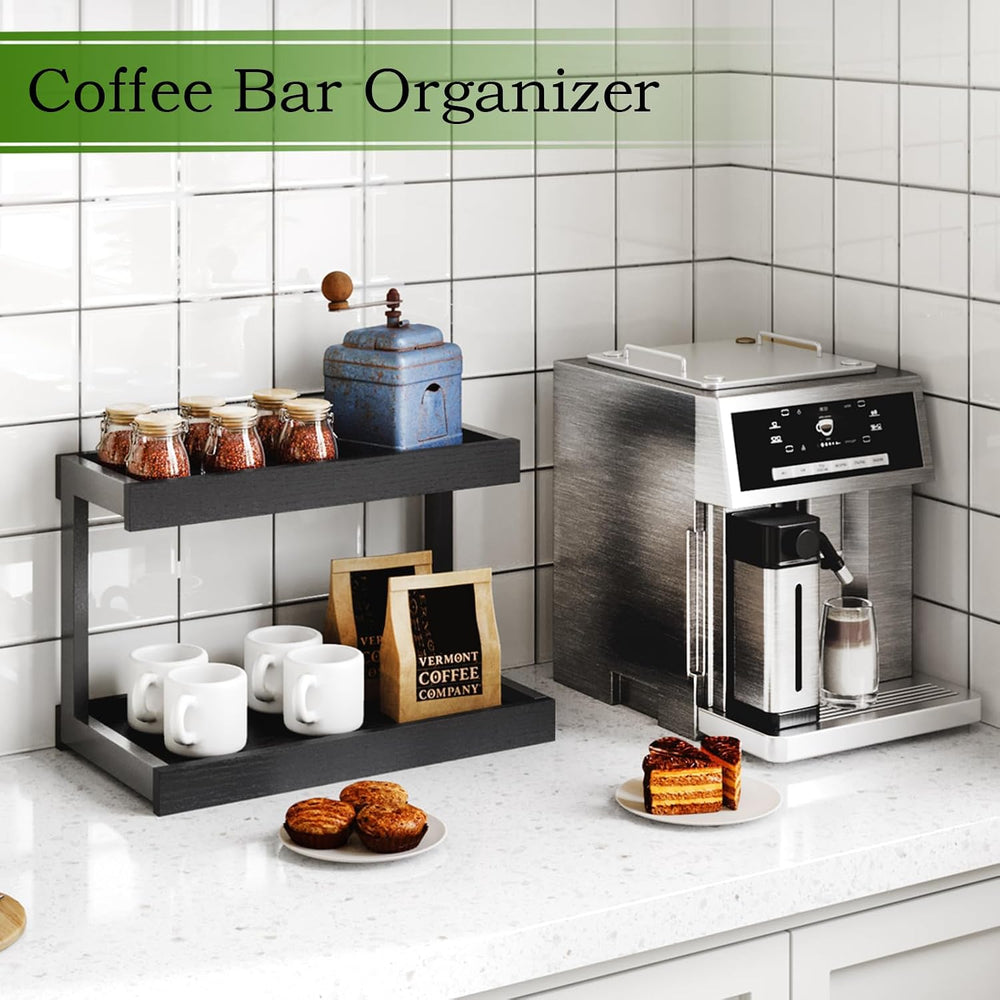 Counter Shelf Organizer, 2 Tier Spice Rack for Countertop, Black