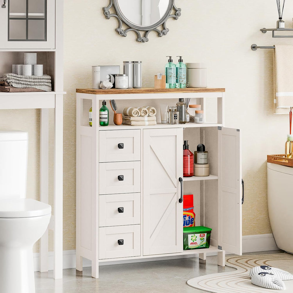 Vabches Farmhouse Storage Cabinet with 2 Doors and 4 Drawers, Unique White