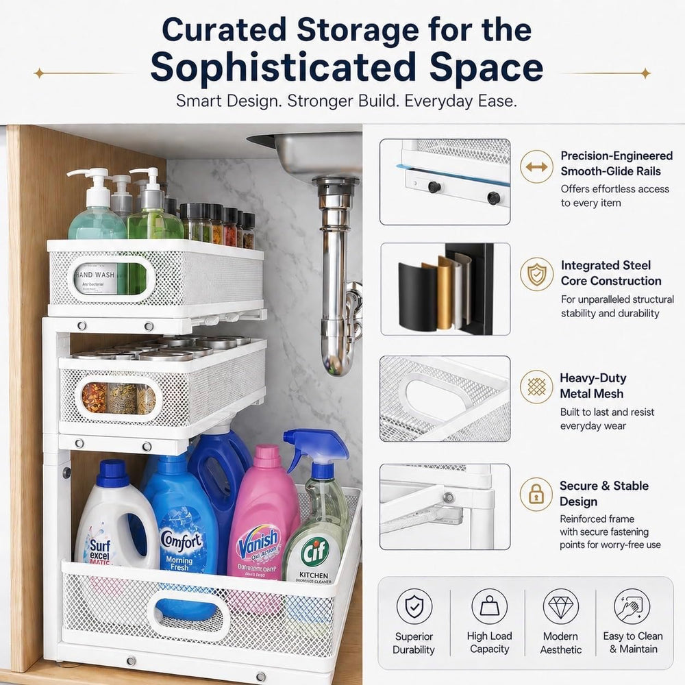 Under Sink Organizer, 2 Pack 3 Tier Sliding Cabinet Organizer, Pull Out Stora...