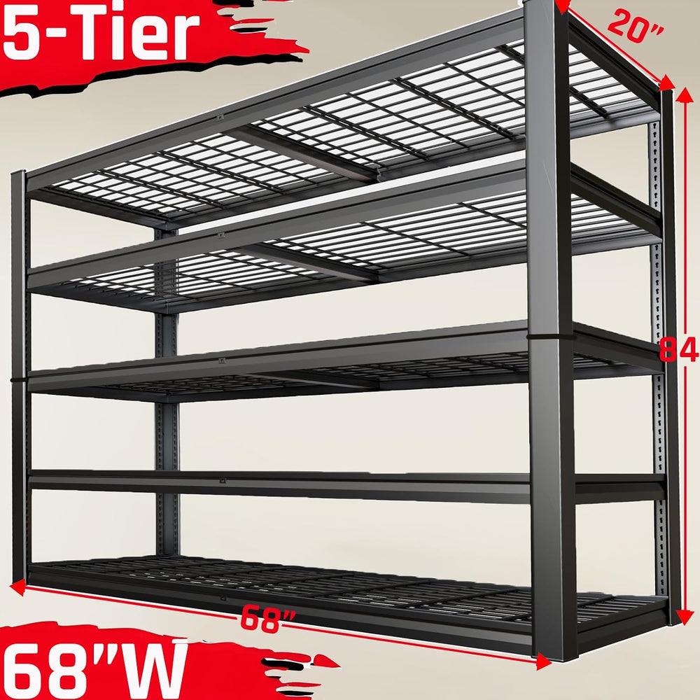 68" Wide Heavy Duty Garage Shelving Units, 5-Tier Deep Storage Shelves,B...