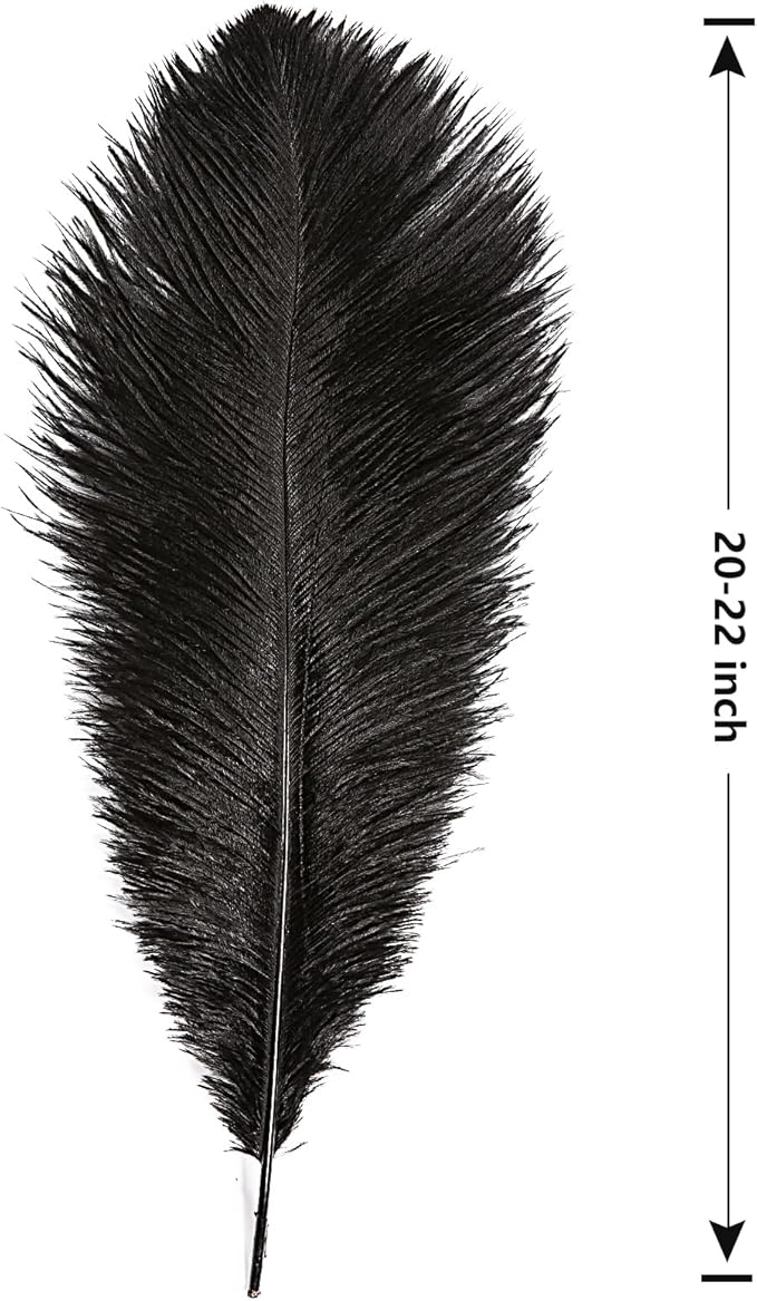 THARAHT Black Ostrich Feathers 12pcs Large Natural Bulk 20-22Inch 50cm-55cm f...