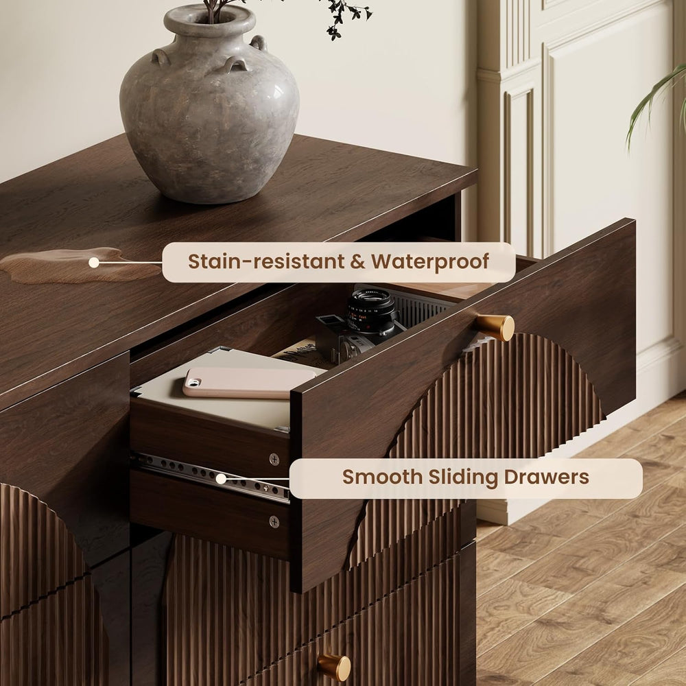 Arched Fluted Dresser for Bedroom with 6 Drawers 55.1" Wide Walnut