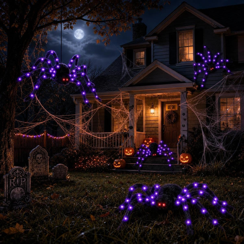 2 Pack 50 Inch Giant Light Up Halloween Spider Decoration Outdoor Indoor,Glow...