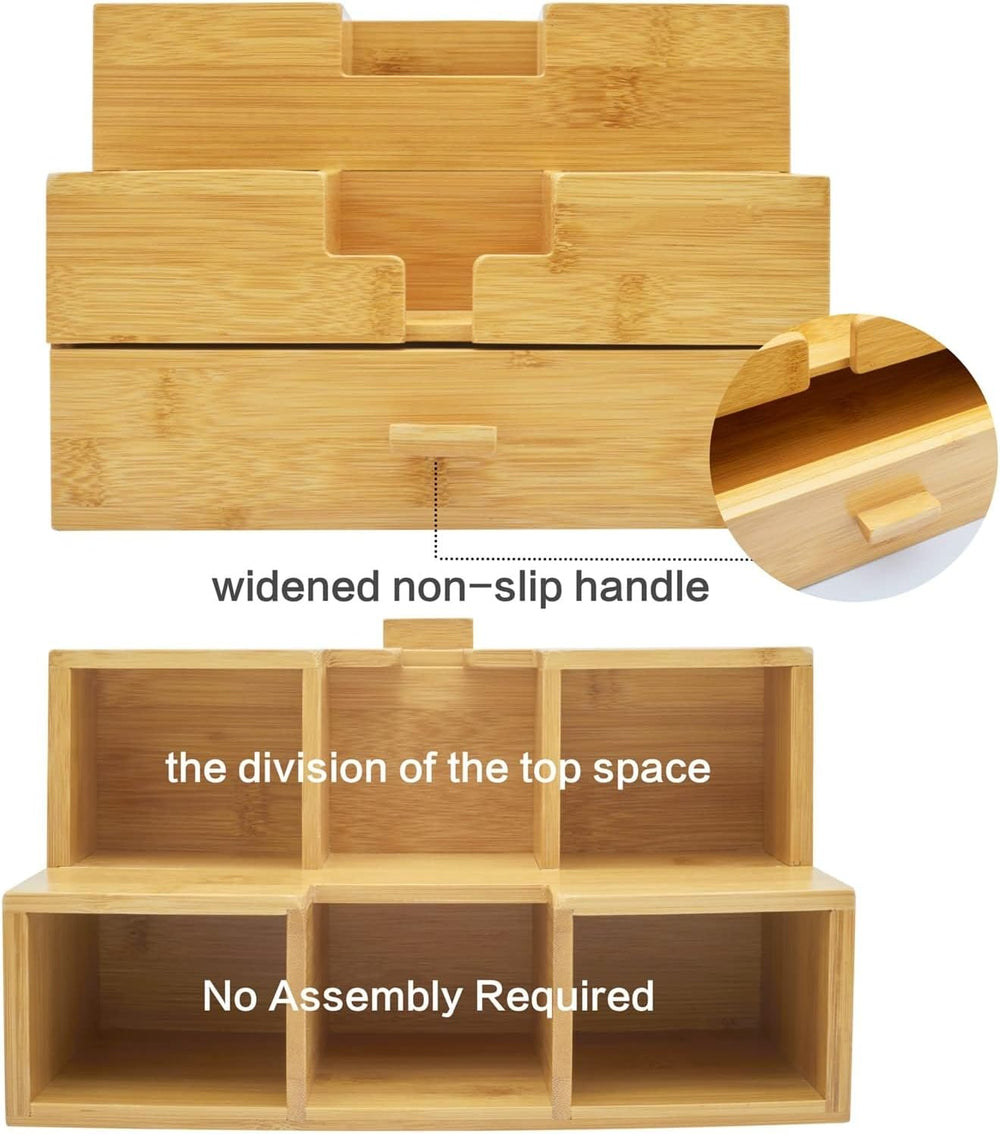 Bamboo Desk Organizer - Countertop Drawers Organizer Tabletop Storage Organiz...