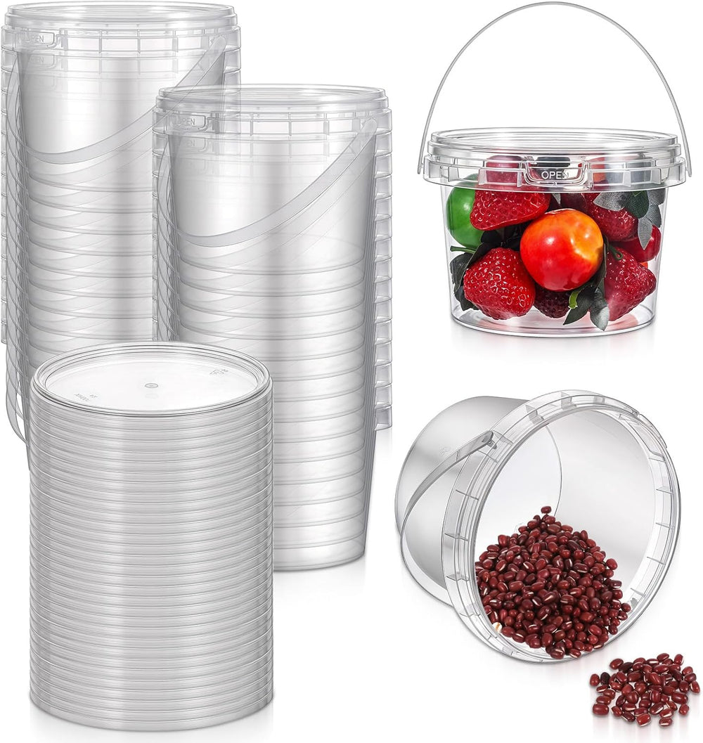 40 Pcs 16oz Clear Plastic Buckets with Handles and Lids, 16oz Mini Drinking B...