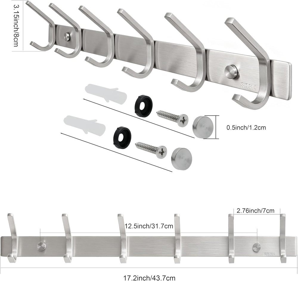 WEBI 2 Packs, Heavy Duty Stainless Steel 304 Hook Rail Coat Rack, Satin Finis...