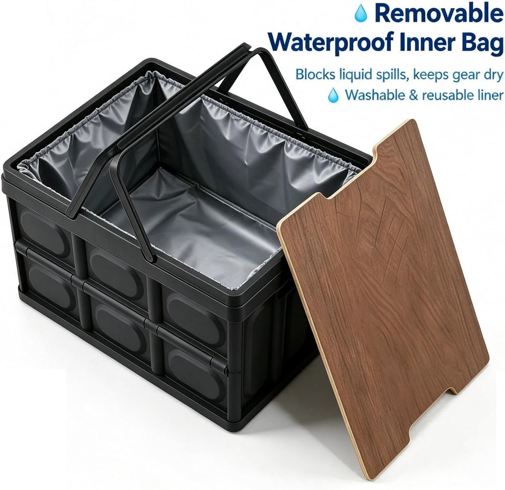 Plastic Collapsible Trunk Organizer Box, Camping Crate with Lid 30L 2 Packs