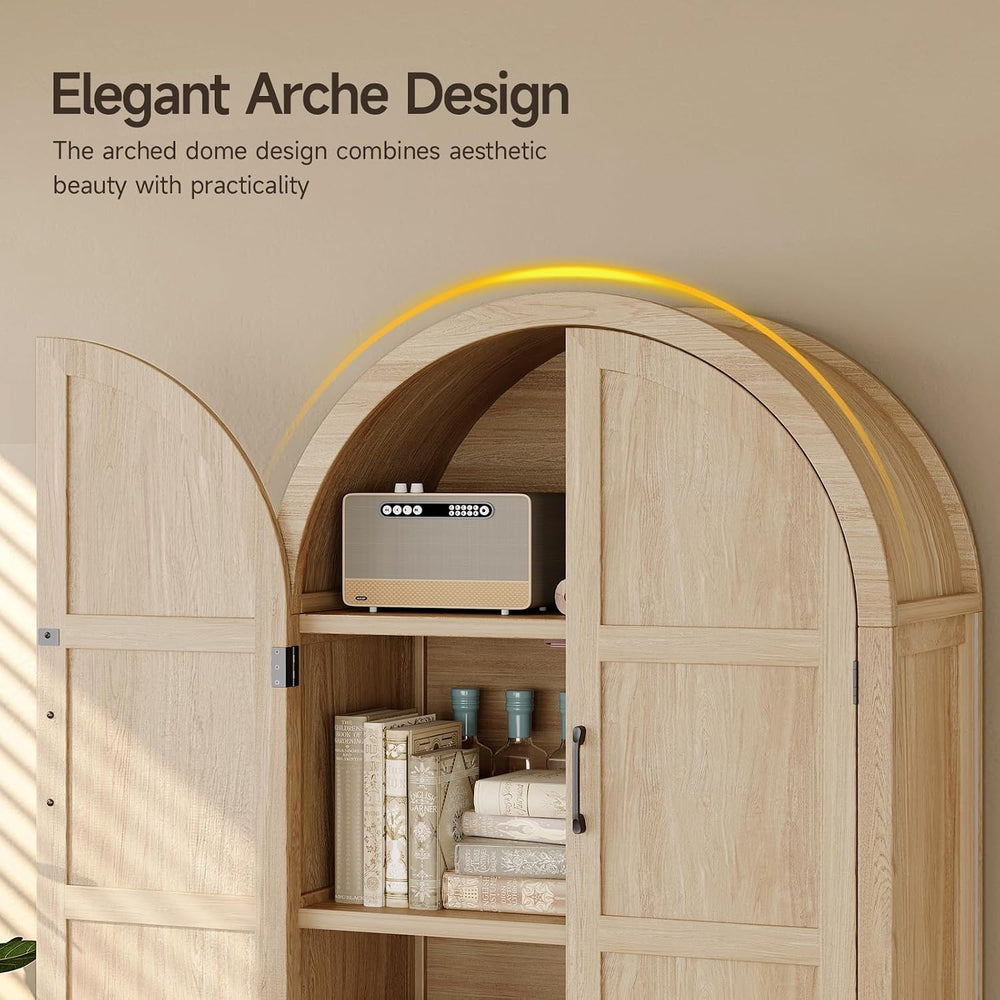 71" Tall 5-Tier Arched Cabinet, Arched Kitchen Pantry Cabinet Oak