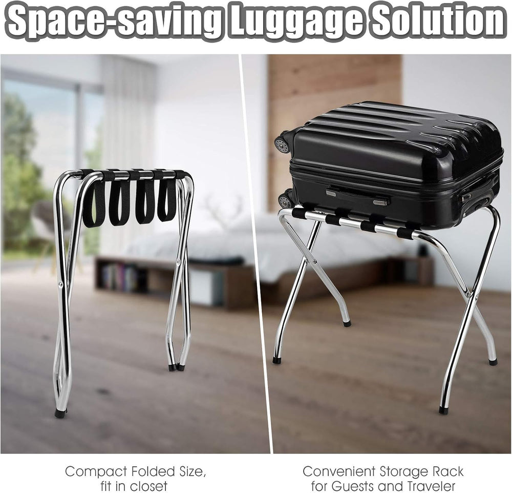 Tangkula Chrome Luggage Rack with Nylon Belts Set of 3, Silver