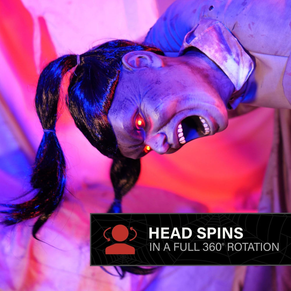 Haunted Hill Farm 4.6-Ft. Head-Spinning Beatrix Halloween Animatronic Prop
