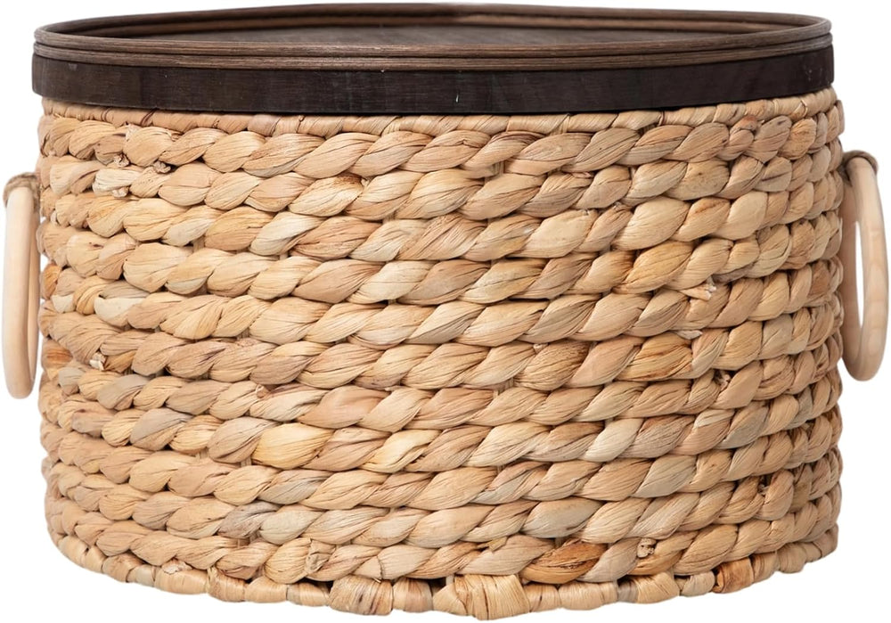 Round Water Hyacinth Wicker Storage Basket with Lid (Large)