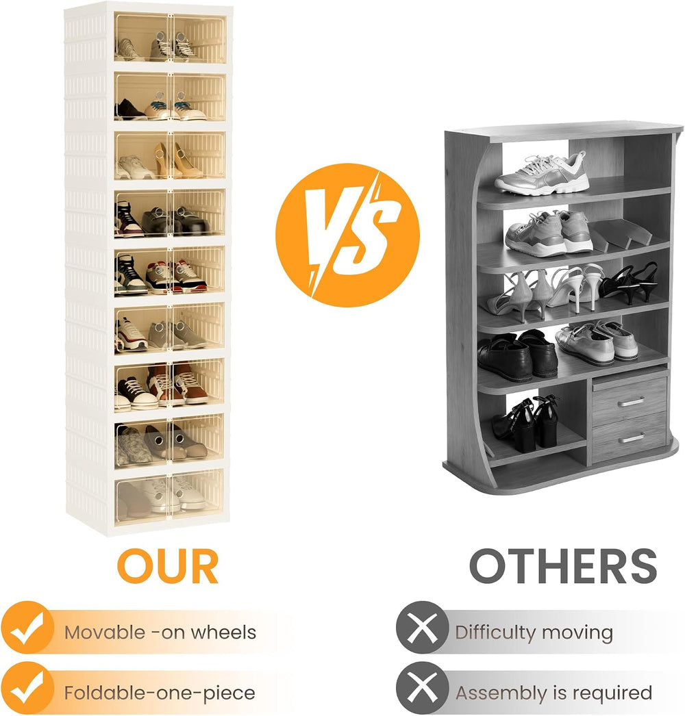 Foldable Shoe Organizer Storage Box Set of 2, Portable Extra Large Folding Sh...