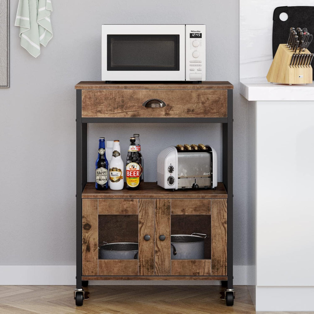 Coffee Bar Cart Cabinet,3 Tier Coffee Station Table on Wheels,Coffee Cart wit...