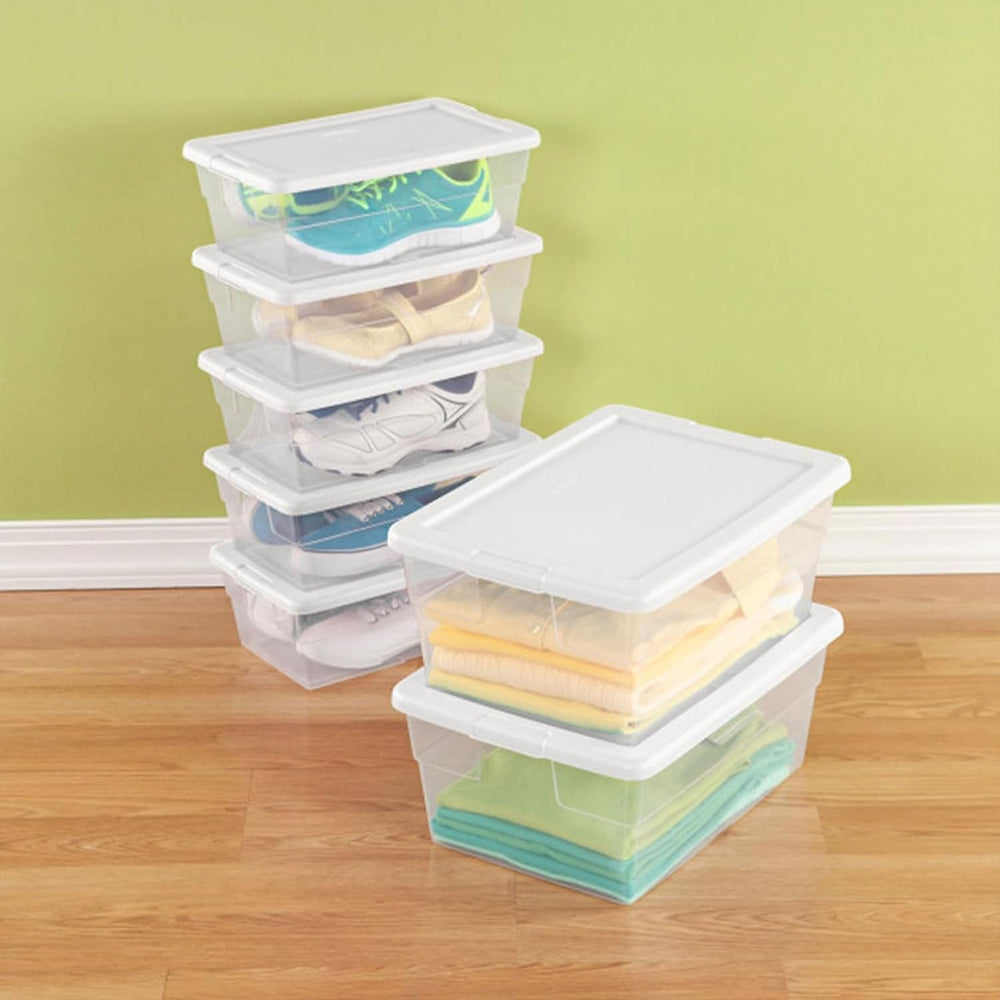Sterilite Storage Boxes, Stackable Clear Plastic Bins, 6 Quart, 12-Pack