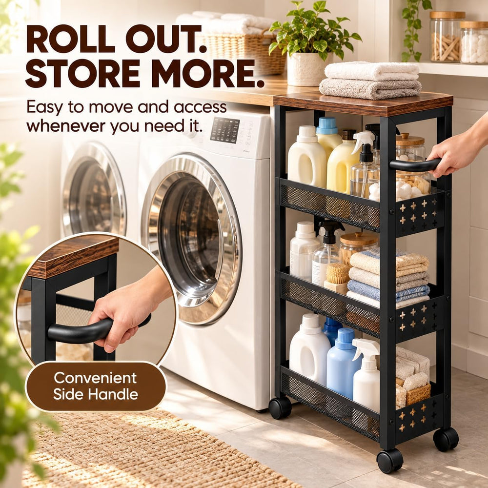 4-Tier Slim Rolling Storage Cart, 7.5" Narrow Utility Cart with Wheels