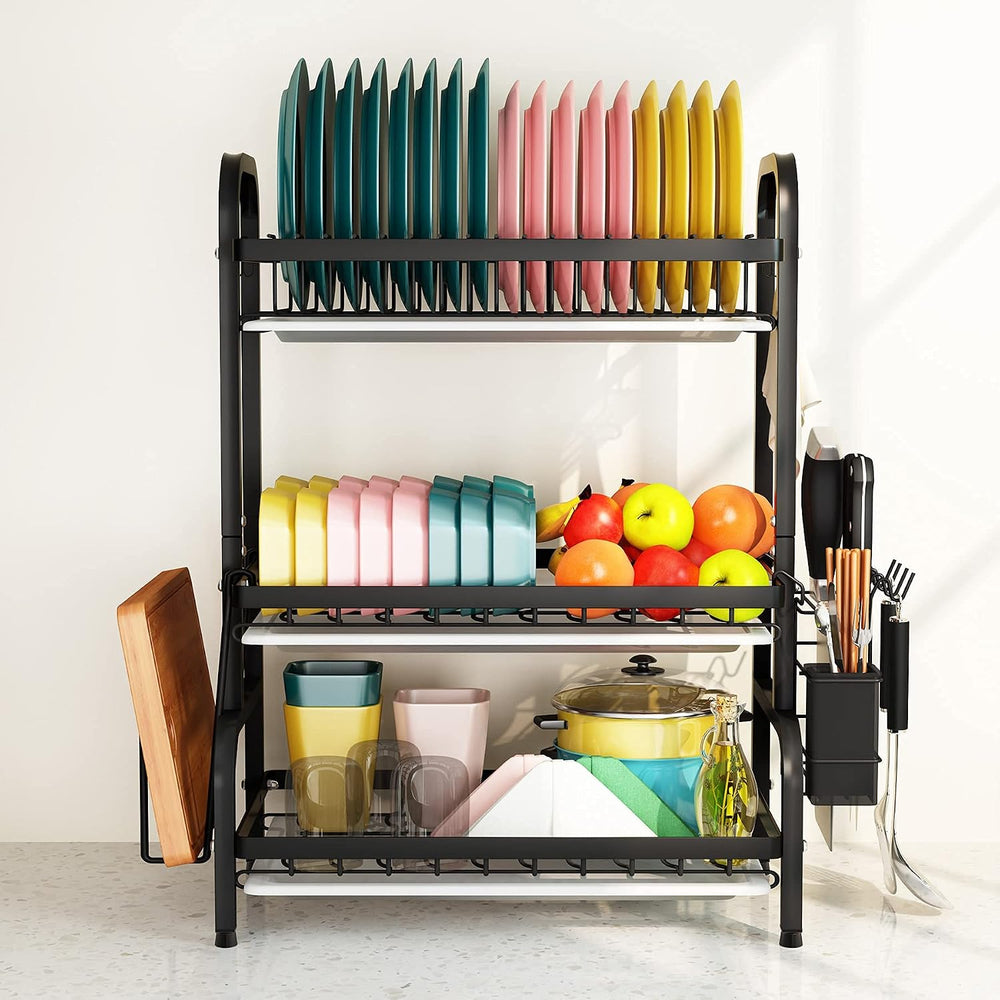 1Easylife Drying Rack, Metal 3-Tier Large Capacity Dish Rack with Utensil Hol...