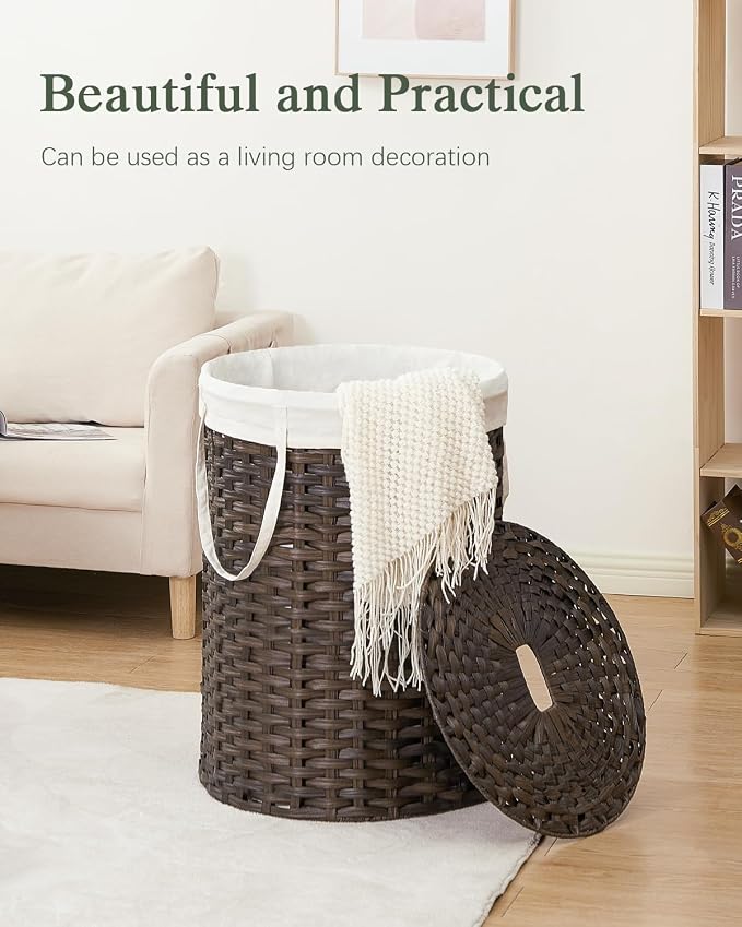 Laundry Basket with Lid Round Rattan Laundry Hamper with Lid and Handles 29.1