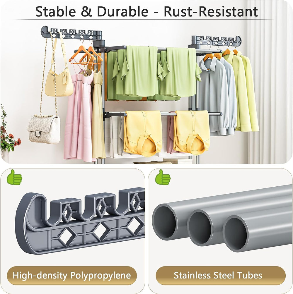Upgraded 4-Tier Clothes Drying Rack, Drying Rack Clothing with Wheels