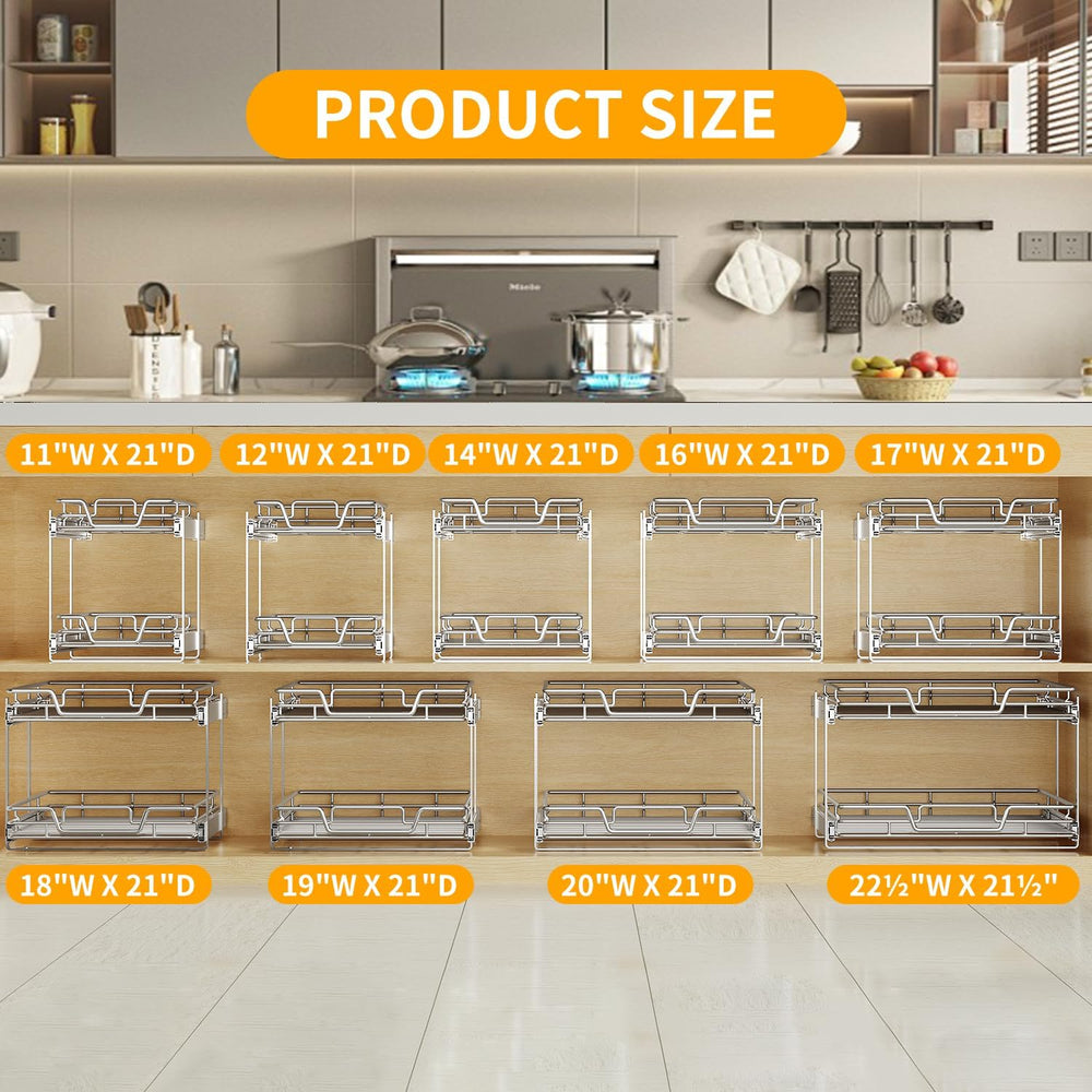 2-Tier Kitchen Cabinet Pull Out Shelf and Drawer Organizer Slide Out Pantry S...