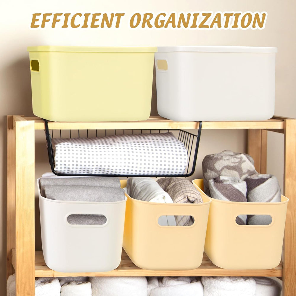 Hoolerry 8 Pcs Storage Bins with Lids, Light Color, 9.8 x 7 x 6.3 Inch