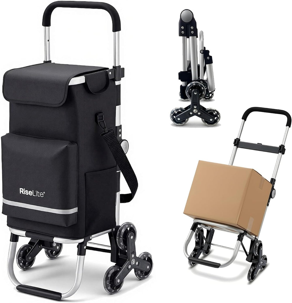 Stair Climbing Cart, Foldable Grocery Cart with 55L Cooler Pocket, 110 Lbs