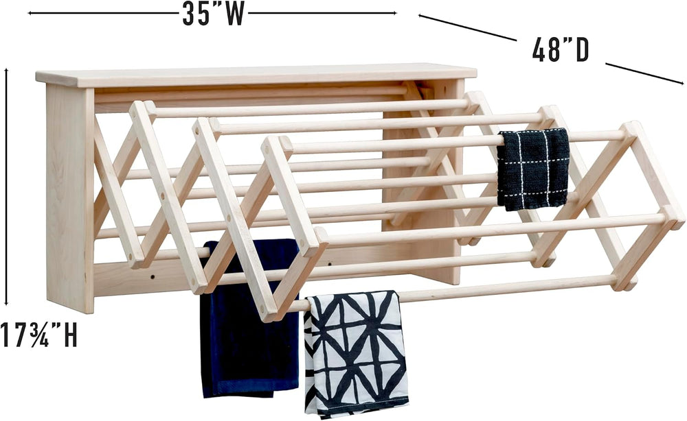 Extra Large Wall Clothes Drying Rack ~ Heavy Duty Solid Maple Hardwood, Foldi...