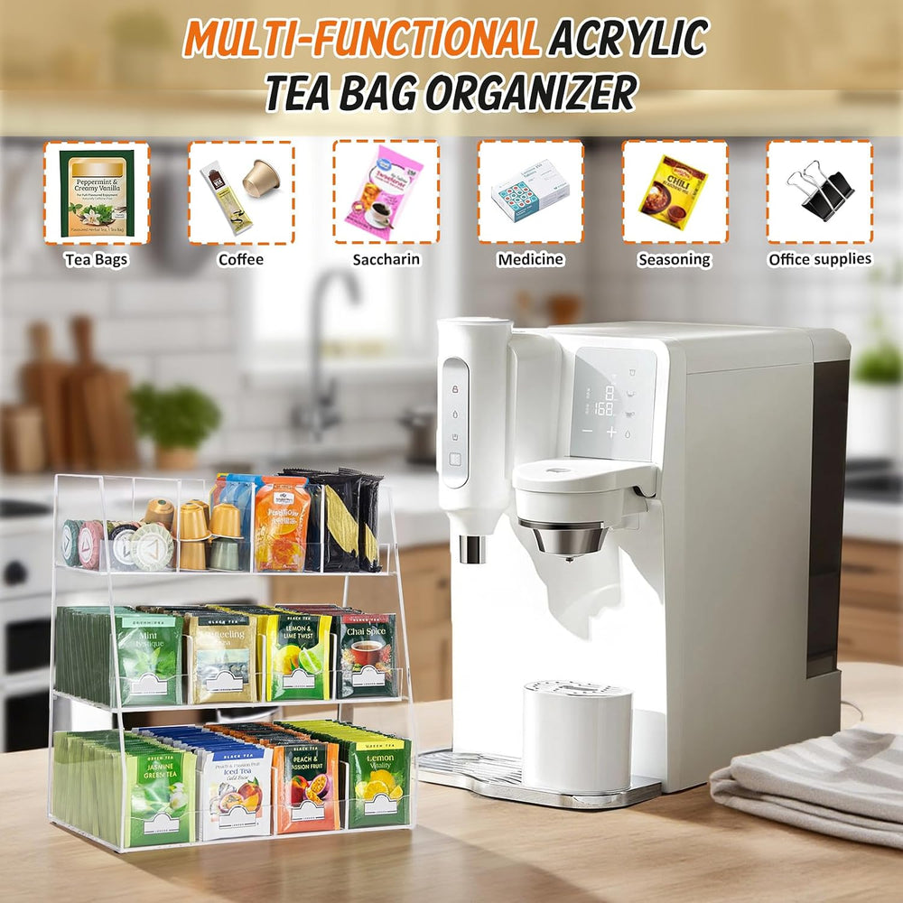 3-Tier Acrylic Tea Bag Organizer - Holds 200+ Tea Packets