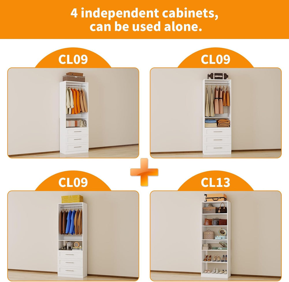 Closet System with 4 Sets, 8FT-21FT Closet Organizer Systems with 9 Wooden Dr...