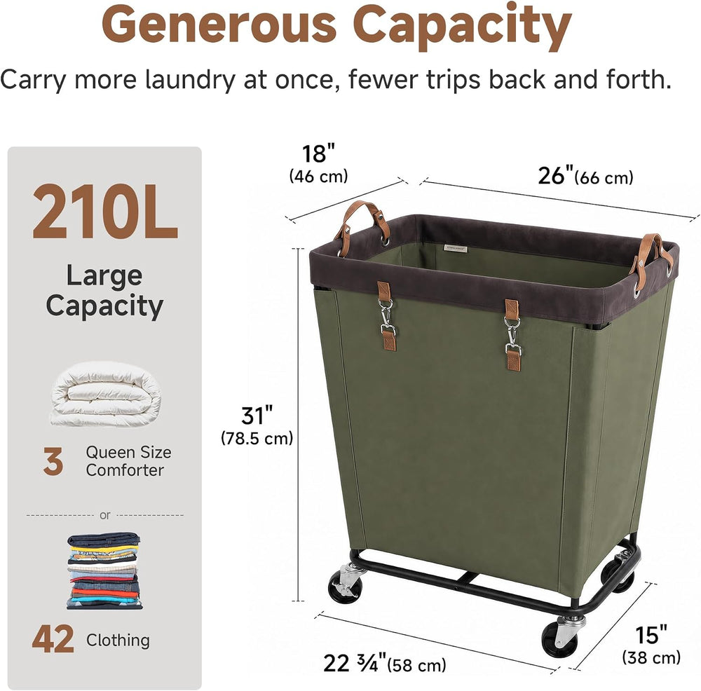 StorageWorks 210L Laundry Basket with Wheels, Rolling Hampers for Clothing