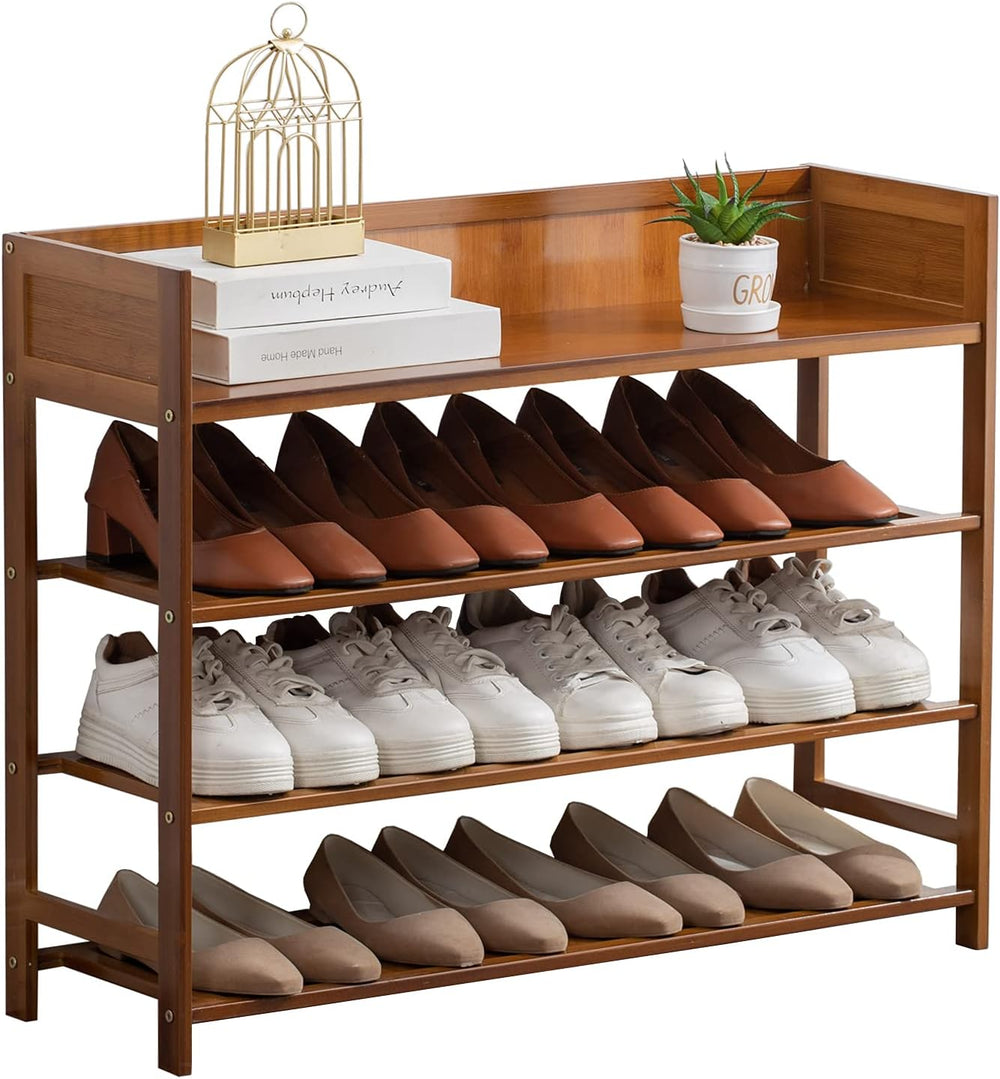 SOBIBO Bamboo Shoe Rack for Closet, 4-Tier Shoe Organizer, Brown, 31.5''