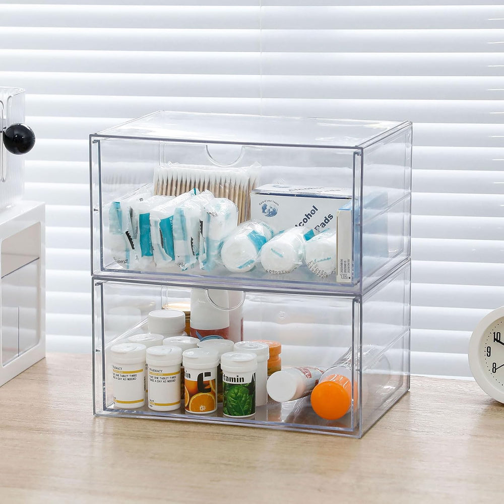 Clear Plastic Drawer Organizer, 2 Pack, 2 Drawers
