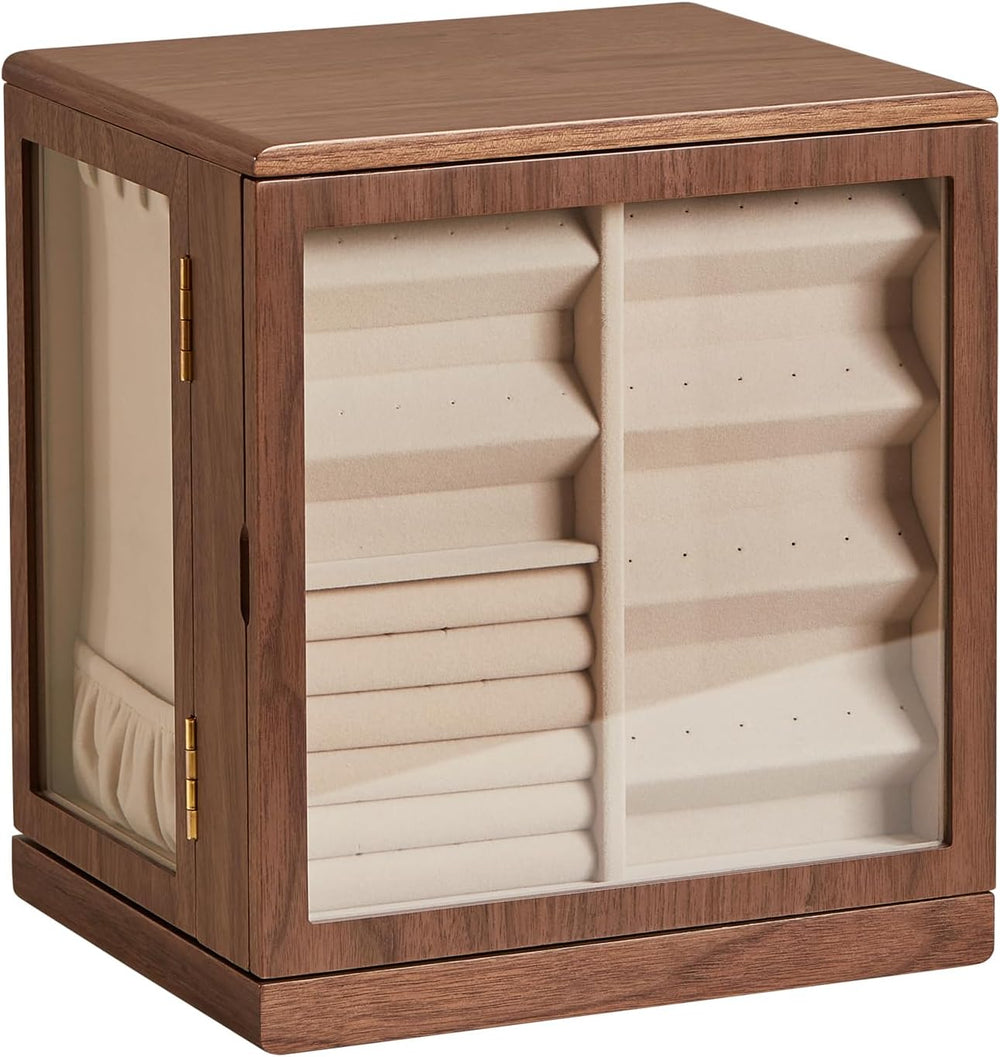 Rotating Black Walnut Wooden Jewelry Box for Women, 5 Layer