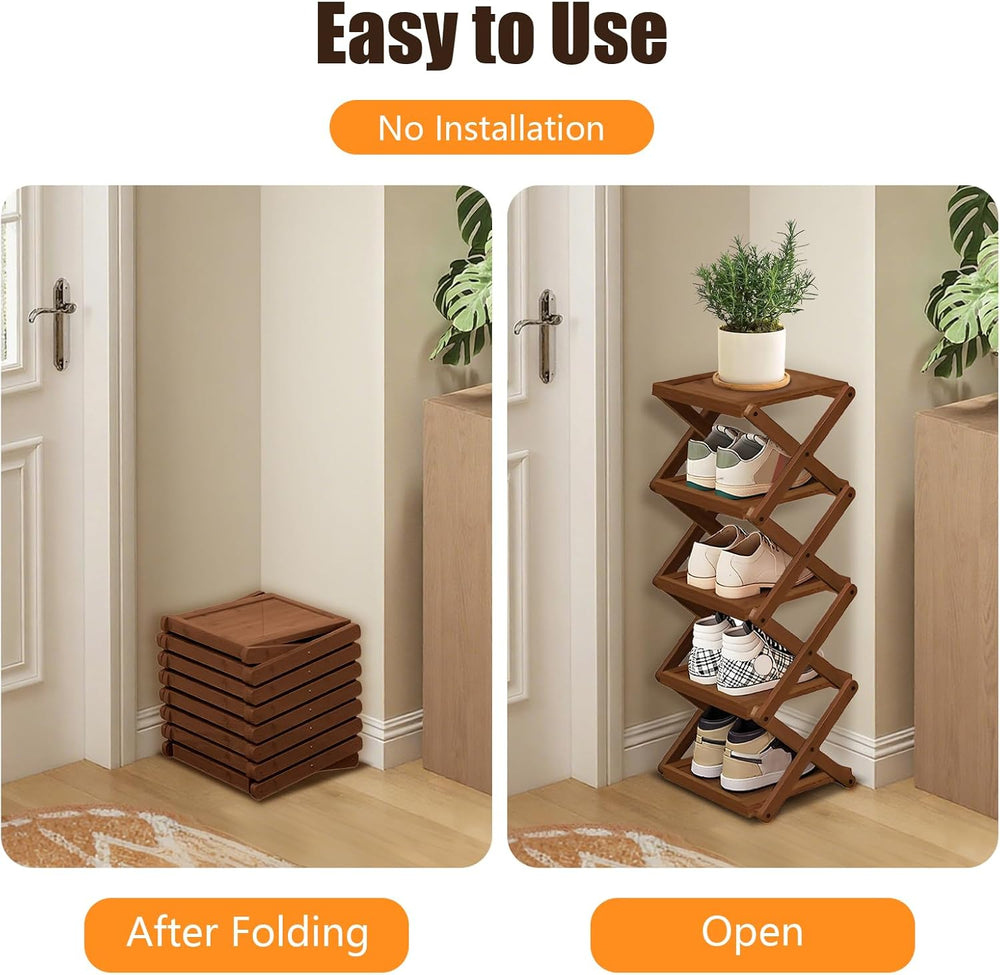 YYW Shoe Rack, Foldable Bamboo Shoes Shelf, Freestanding Shoe Storage Organis...