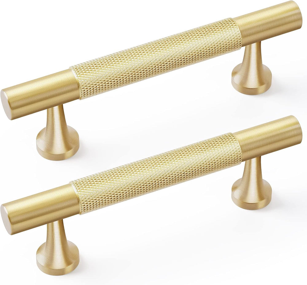 RZDEAL 5 Pack Solid Brass Cabinet Pulls Gold Kitchen Cabinet Handles Drawer P...