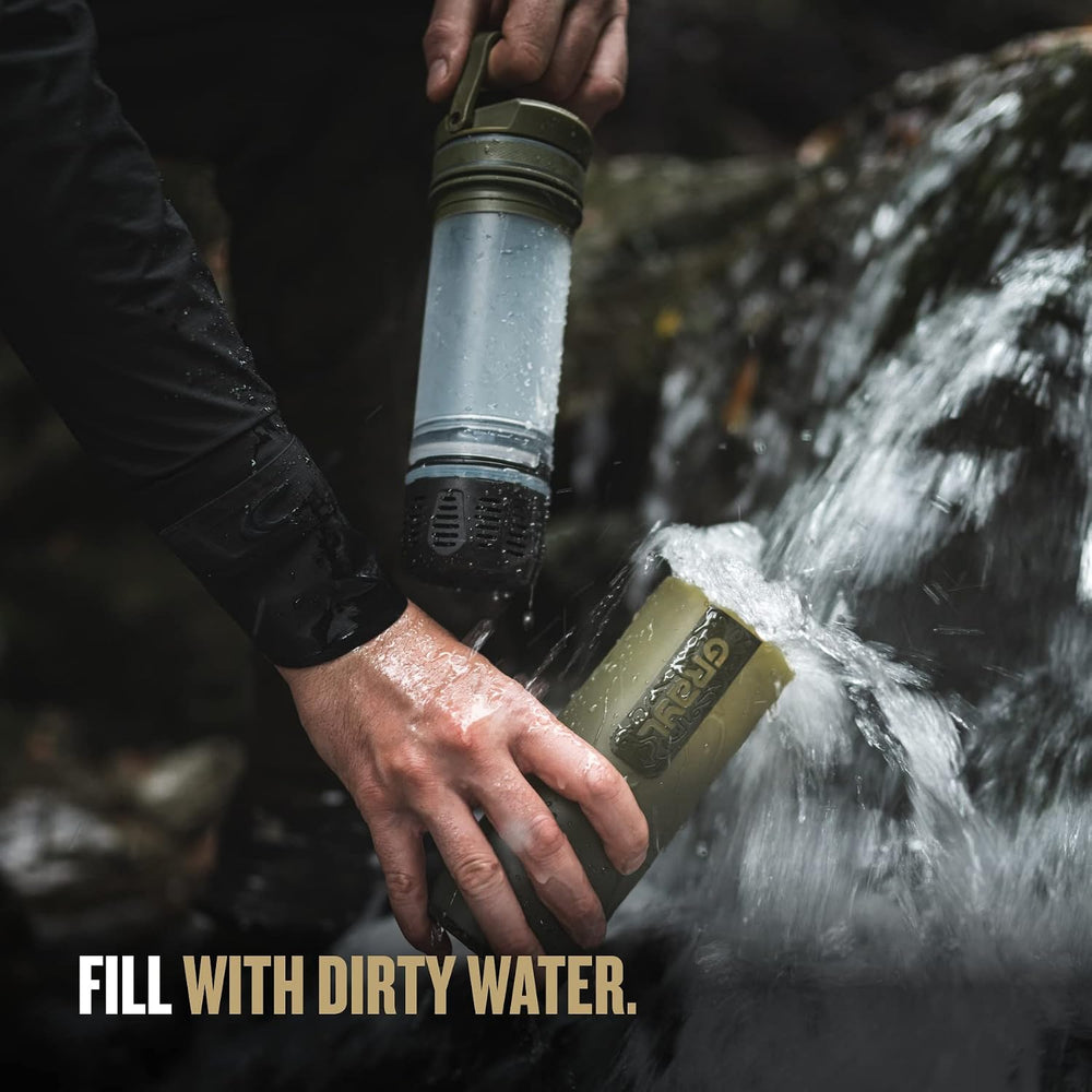 GRAYL UltraPress 16.9 oz Water Purifier & Filter Bottle, Olive Drab