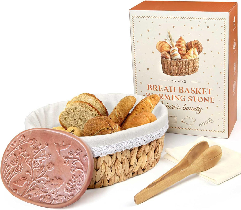 Bread Warmer Basket with Stone - Large Bread Baskets for Serving/House Warmin...