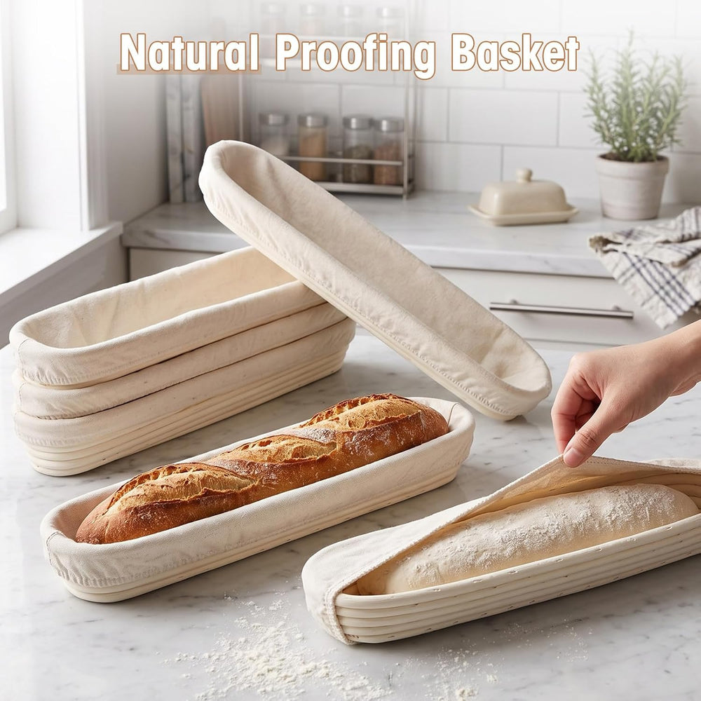 Vesici 17 Inches Baguette Banneton Proofing Basket with Linen Liner, 6 Pack