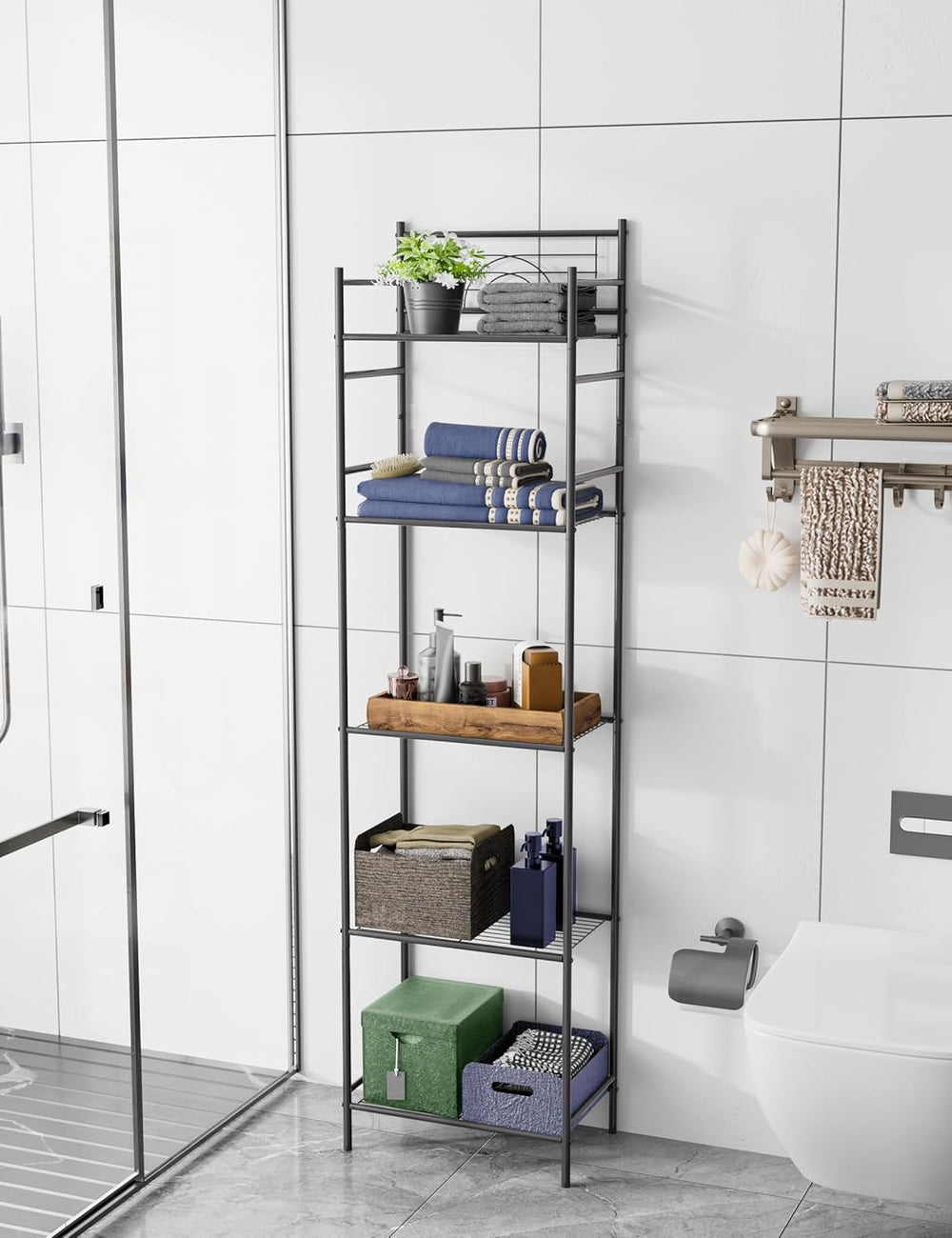 LEEDA 5-Tier Metal Shelving Unit, Sturdy Bathroom Storage Shelf & Free St...