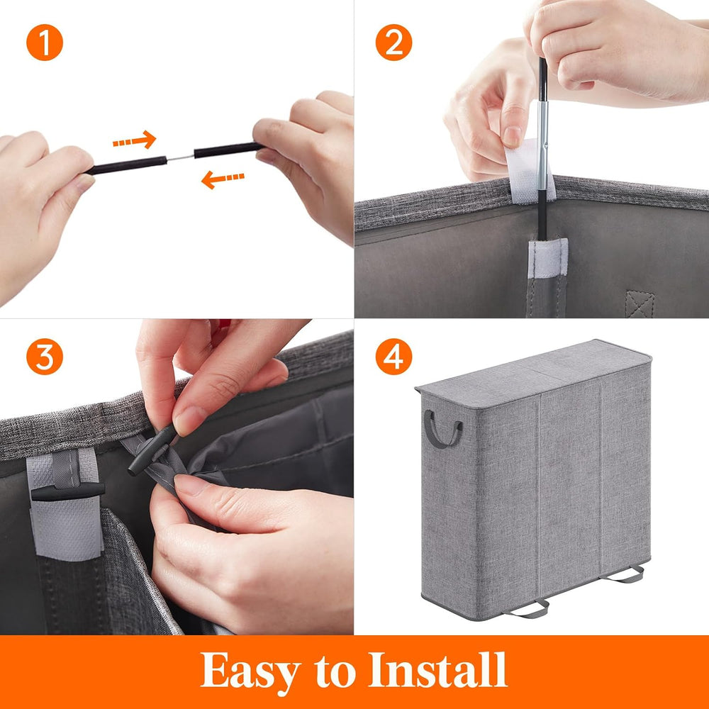 Lifewit Triple Laundry Hamper with Lid, Removable Laundry Bags, Gray