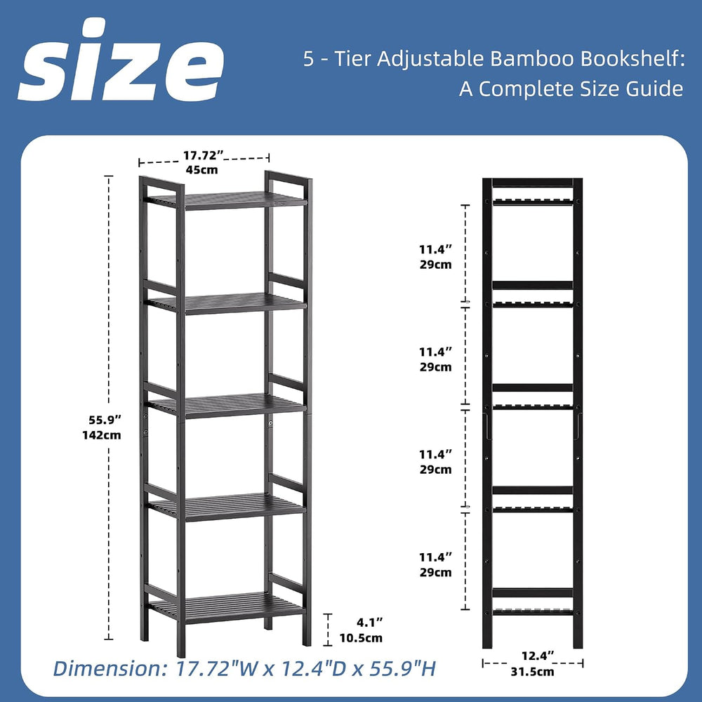 HITNET 5 Tier Narrow Bookshelf, Bamboo Bookcase, Slim Tall Storage Rack Free ...