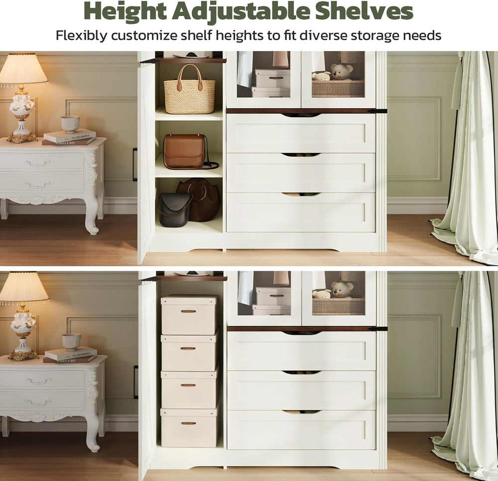 Concho 73'' Wood Farmhouse 4 Doors Armoire Wardrobe Closet with LED L...