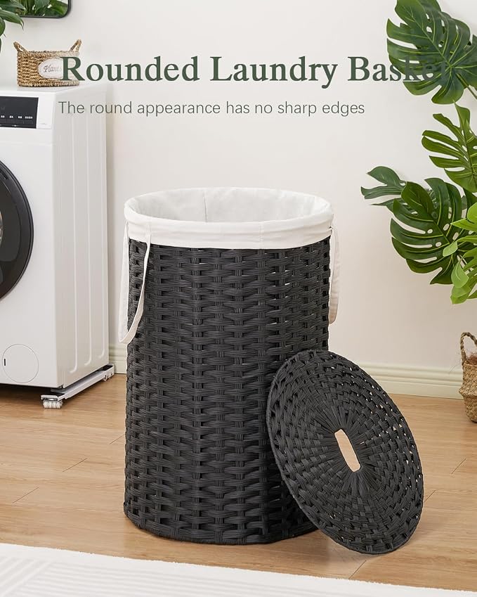 Large Laundry Hamper Laundry Basket Round 34.3 Gal Handwoven Wicker Laundry