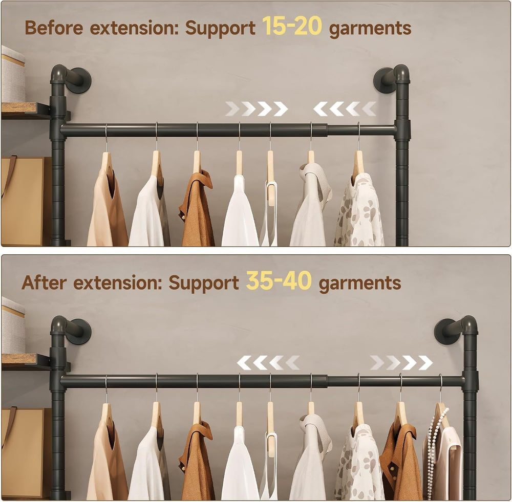 ONBRILL T1 Wall Mounted Closet System with 6 Wood Shelves & 4 Hanging Rods