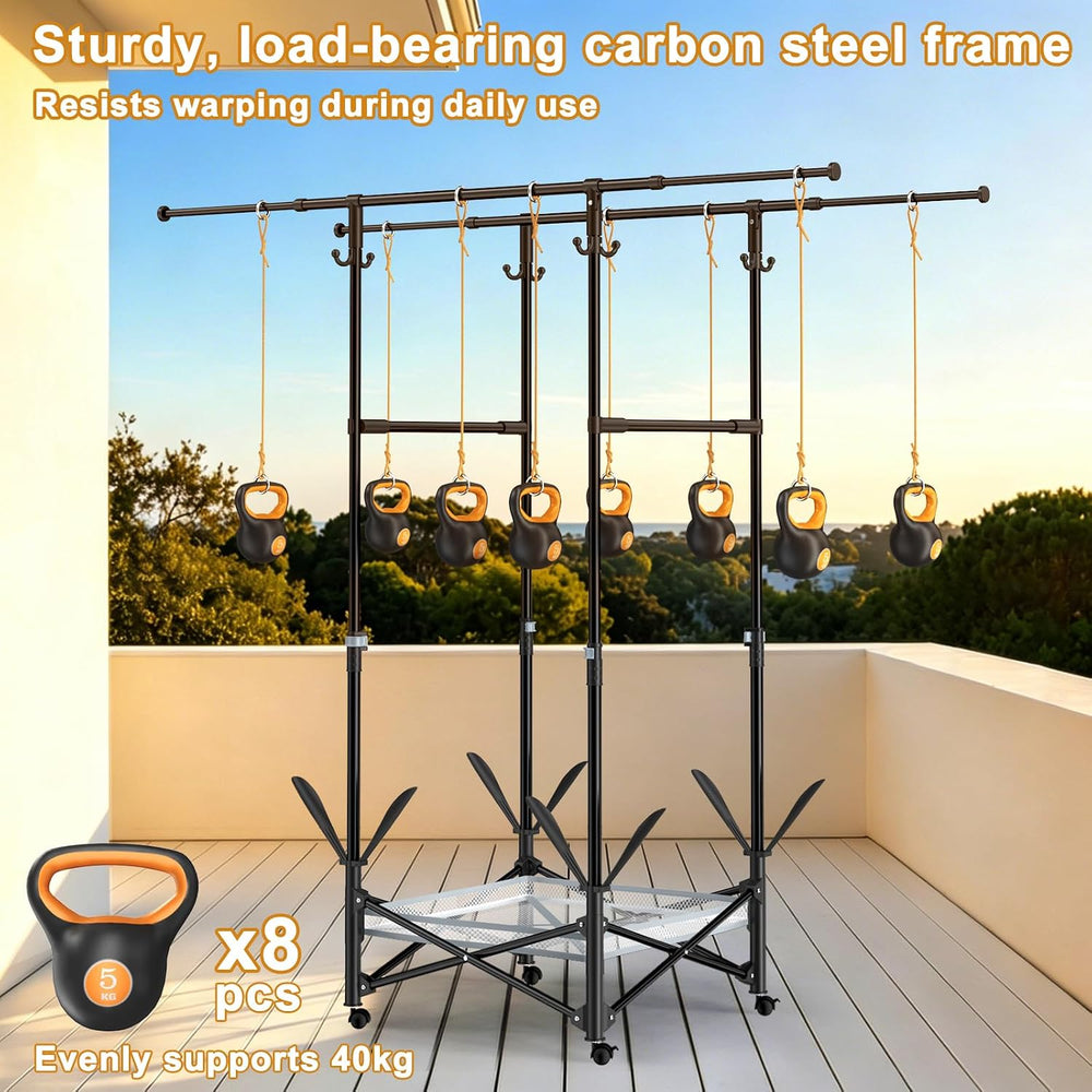 Portable Foldable Clothes Drying Rack - Adjustable Double Extendable Rods (33...