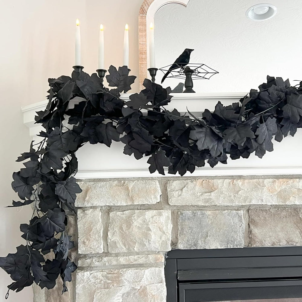CQURE 14 Pack Black Fall Leaf Garland, Total 82.6Ft Halloween Garland Hanging...