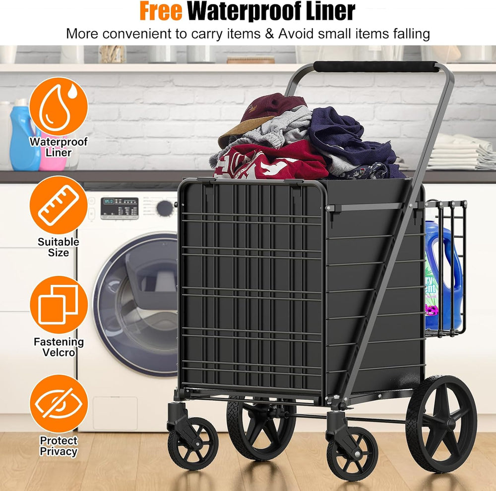 455lbs Shopping Cart for Groceries, Large Heavy Duty Grocery Cart on Wheels