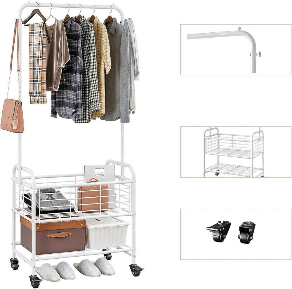 SUOERNUO Laundry Cart with Basket Hanging Rack Sorter with Wheels Shelf
